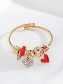 Pulseira com pingente de coração de ouro em aço inoxidável mais nova, acessórios de contas faça você mesmo, decoração de coração brilhante, pulseira de coração delicada, pingente de coração duplo, pulseira faça você mesmo versátil para mulheres, dia dos namorados, mãe, mãe, dia das mães, presente
