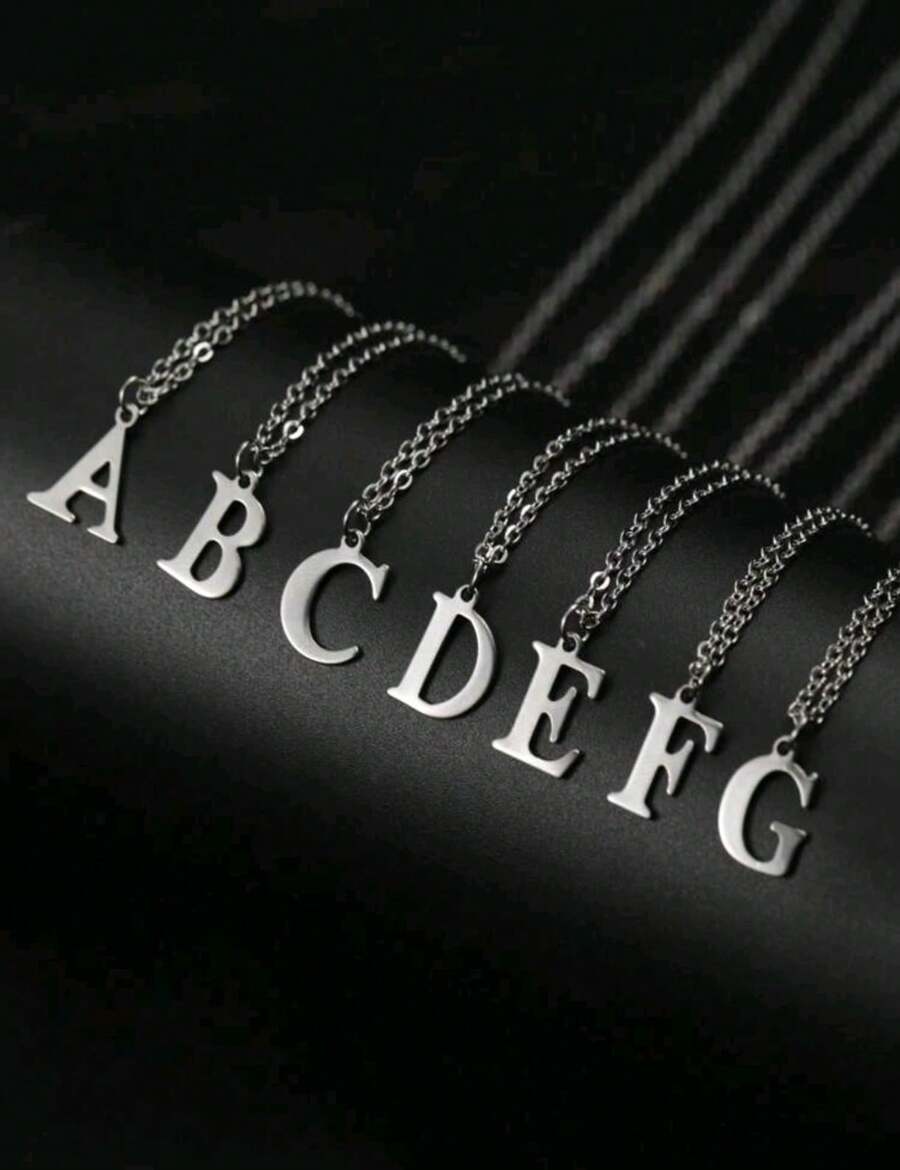 Stainless Steel Initial Letter Necklace + Velvet Bag Cute Pendant Delicate Gift - E - 查看 1