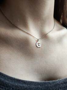 Stainless Steel Initial Letter Necklace + Velvet Bag Cute Pendant Delicate Gift - E - 查看 7