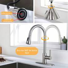 Llave Mezcladora Monomando Para Cocina Moderna Y Duradera Plateada - Plateado - Ver 11