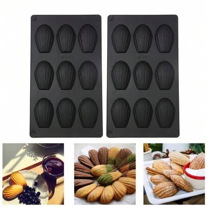 1/2 件，9 腔硅胶玛德琳贝壳蛋糕模具，厨房手工烘焙工具，适用于家庭、厨房和餐厅的装饰烘焙模具，耐用硅胶材料贝壳形布丁果冻巧克力蛋糕模具，柔性不粘硅胶，适用于烤箱烘焙和甜点制作