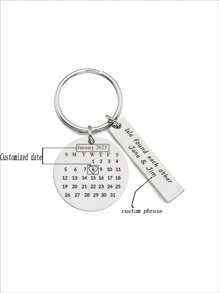 Móc khóa lịch tùy chỉnh thời trang cho nam nữ, Móc khóa lịch khắc, Lịch ngày đặc biệt tùy chỉnh cụm từ cá nhân hóa Móc khóa hình vuông, Móc khóa cá nhân hóa cho cặp đôi, Quà tặng Giáng sinh/Kỷ niệm/Sinh nhật Kỷ niệm, Món quà tuyệt vời nhất cho anh ấy/cô ấy - Bạc - Xem 1