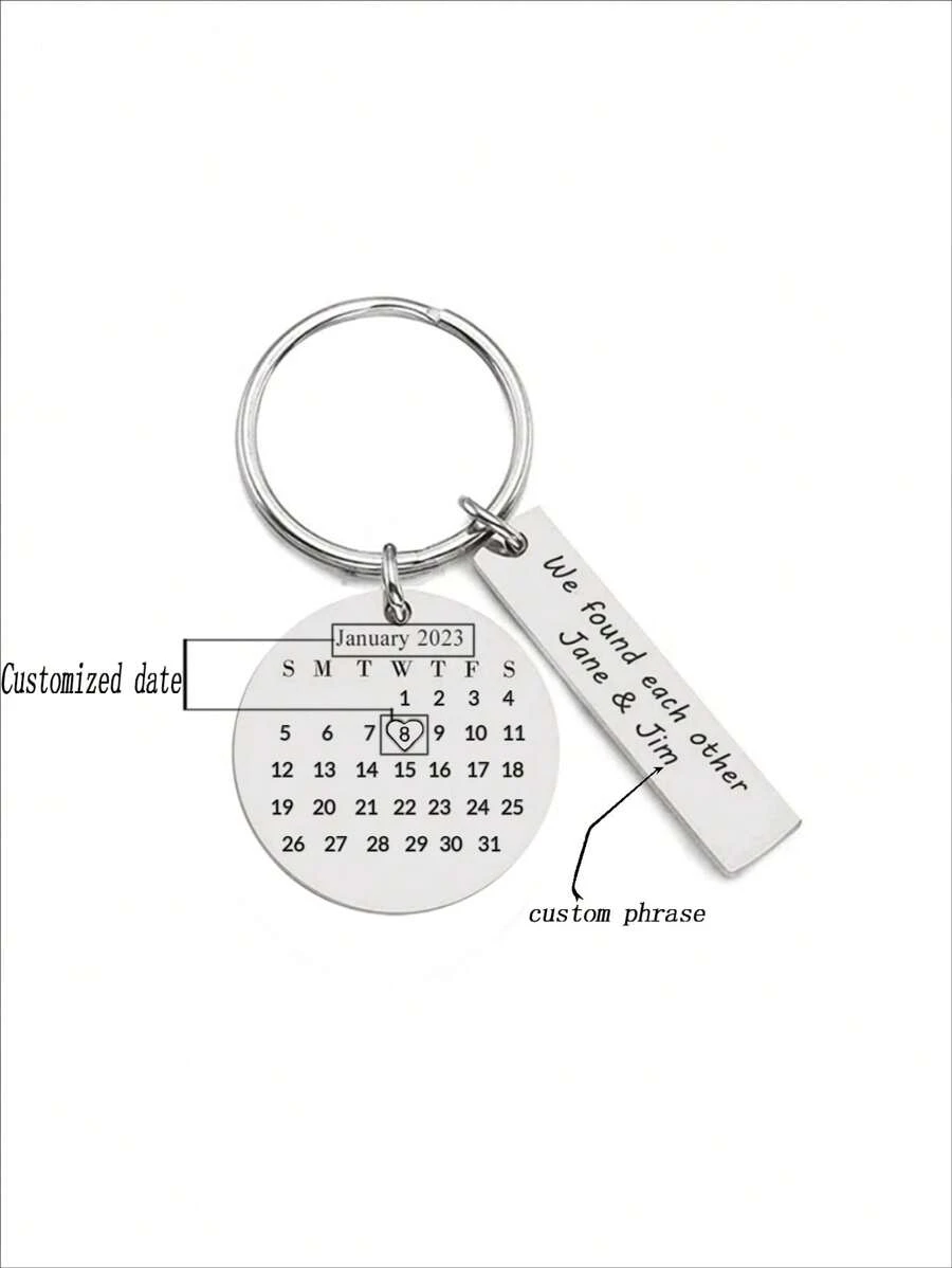 Móc khóa lịch tùy chỉnh thời trang cho nam nữ, Móc khóa lịch khắc, Lịch ngày đặc biệt tùy chỉnh cụm từ cá nhân hóa Móc khóa hình vuông, Móc khóa cá nhân hóa cho cặp đôi, Quà tặng Giáng sinh/Kỷ niệm/Sinh nhật Kỷ niệm, Món quà tuyệt vời nhất cho anh ấy/cô ấy - Bạc - Xem 1