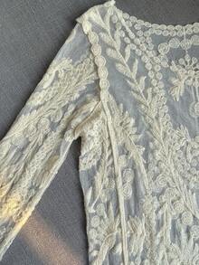 Beach Holiday Embroidered Mesh Cover Up Shirt, Swimwear Coverup, Sun Protection, For Casual Wear - Beige - View 8