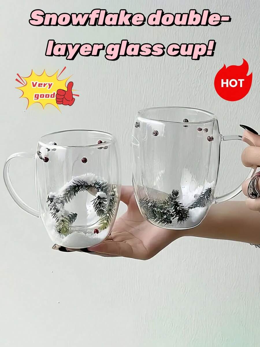 Christmas Snowscape Glass Cup - Reusable Glass Cup For Coffee, Tea And Beverages - Multicolor - View 1