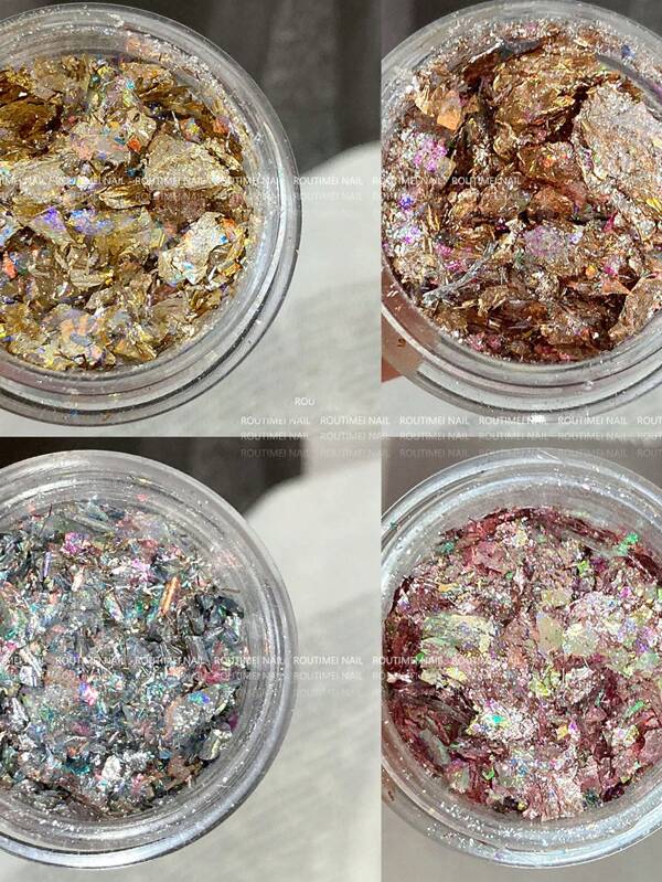 1/4 PIEZAS 0.3g Polvo de uñas asimétrico Holográfico Ópalico Brillantina de arte de uñas Polvo de sueño de Ópal Aurora Encaje de nube Polvo polarizado Ultra Brillante Decoración de uñas Papel de lámina de oro y plata Diseño de lentejuelas Accesorios para decoración de manicura