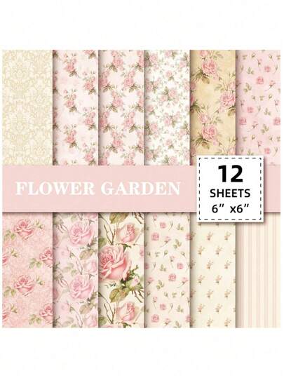 Finego 12 Sheets Watercolor Floral Scrapbook Paper, Single-Sided Decorative Craft Paper 6 X 6'' Flower Pattern Cardstock For DIY Photo Album, Tags, Card Making, Christmas Gift Ideas, Holiday Gift Recommendations, Creative Christmas Gifts