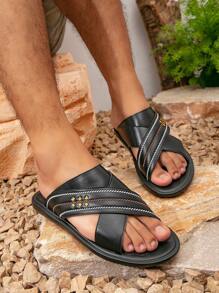 Men's Arabic Style Slippers, Middle East Comfortable Sandals, Beach Shoes - Black - View 5