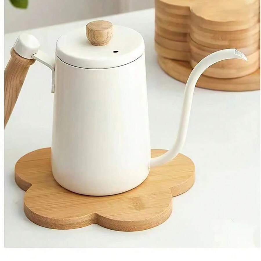 12cm/4.7in INS Style Bamboo Flower Insulation Pad, Heat Resistant Coaster, Pot Holder With Storage Rack, Home Use - Apricot - View 1