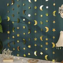 1 pieza/Set Guirnalda colgante con luna y estrella de decoración para Eid, de 157,48 pulgadas con brillo brillante por ambos lados, decoración para Eid para fiestas, paredes y festivales - Multicolor - Ver 7