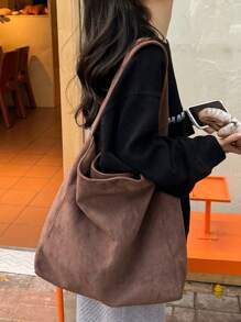 Faux Suede Fashionable Large Capacity Women Casual Tote Bag, Shoulder Bag Suitable For Commuting, Shopping, Travel And Holiday, Newest Fashionable Suede Bag For Women, Perfectly Matching With Fall Outfits Women Fall Clothes For Women, New Fall Fashion 2025 For Women