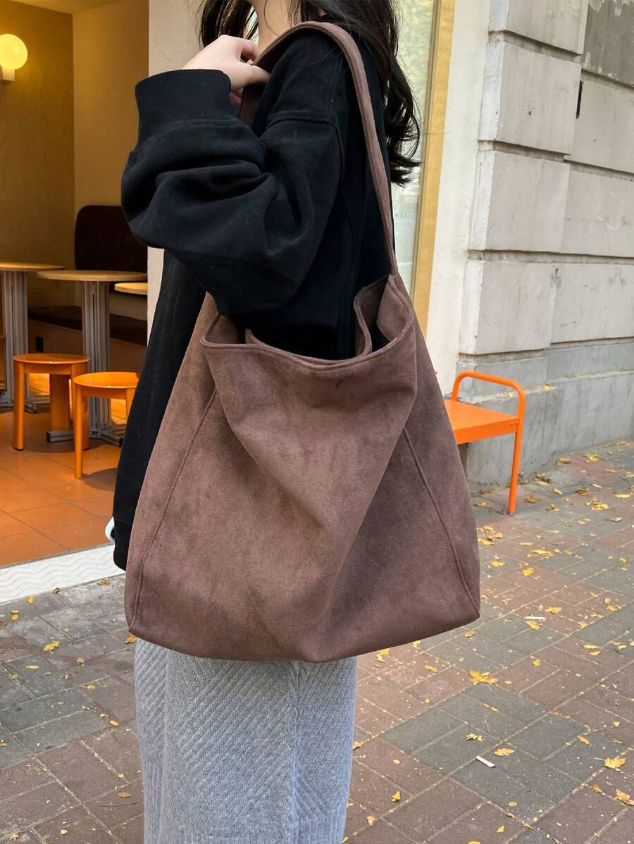 Faux Suede Fashionable Large Capacity Women Casual Tote Bag, Shoulder Bag Suitable For Commuting, Shopping, Travel And Holiday, Newest Fashionable Suede Bag For Women, Perfectly Matching With Fall Outfits Women Fall Clothes For Women, New Fall Fashion 2025 For Women