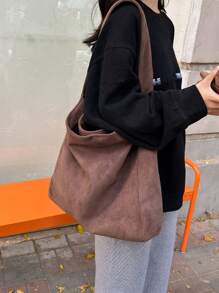Faux Suede Fashionable Large Capacity Women Casual Tote Bag, Shoulder Bag Suitable For Commuting, Shopping, Travel And Holiday, Newest Fashionable Suede Bag For Women, Perfectly Matching With Fall Outfits Women Fall Clothes For Women, New Fall Fashion 2025 For Women