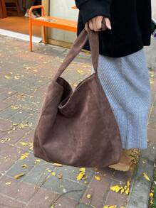 Faux Suede Fashionable Large Capacity Women Casual Tote Bag, Shoulder Bag Suitable For Commuting, Shopping, Travel And Holiday, Newest Fashionable Suede Bag For Women, Perfectly Matching With Fall Outfits Women Fall Clothes For Women, New Fall Fashion 2025 For Women