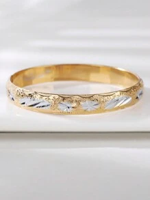 1pc Women's Genuine Gold Two-Tone Bangle, Suitable For Daily Wear