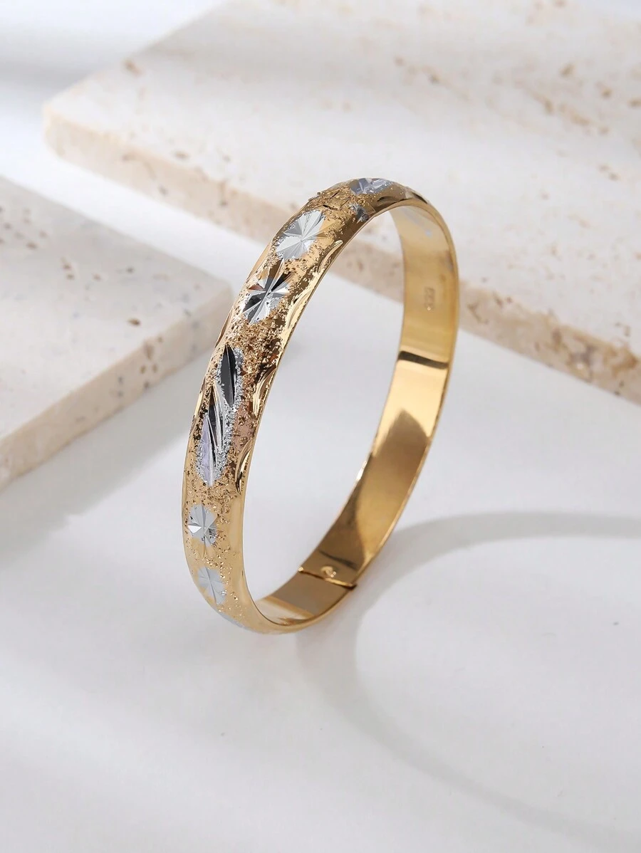 1pc Women's Genuine Gold Two-Tone Bangle, Suitable For Daily Wear