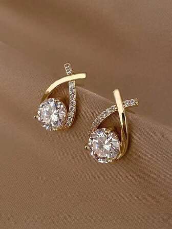 2pcs Elegant Rhinestone Crisscross Stud Earrings, Luxury Unique Design, Suitable For Party, Banquet, Daily Wear, Valentine's Day Gift