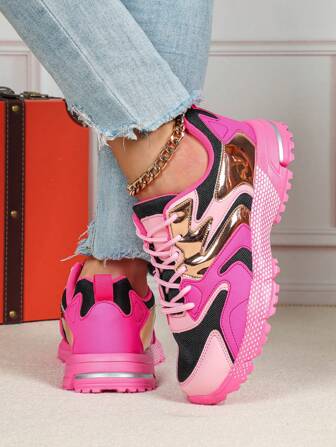 Tênis de malha feminino à prova d'água com sola pintada, cor rosa, leve, respirável, flexível, macio, adequado para moda, atividades ao ar livre, corrida, presente de Natal