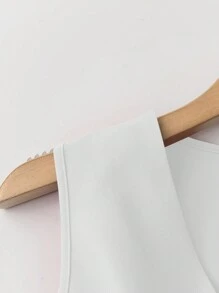 女士优雅无袖V领西装外套，时尚前扣马甲外套，四季皆宜，白色夏季款 - 白色 - 查看 5