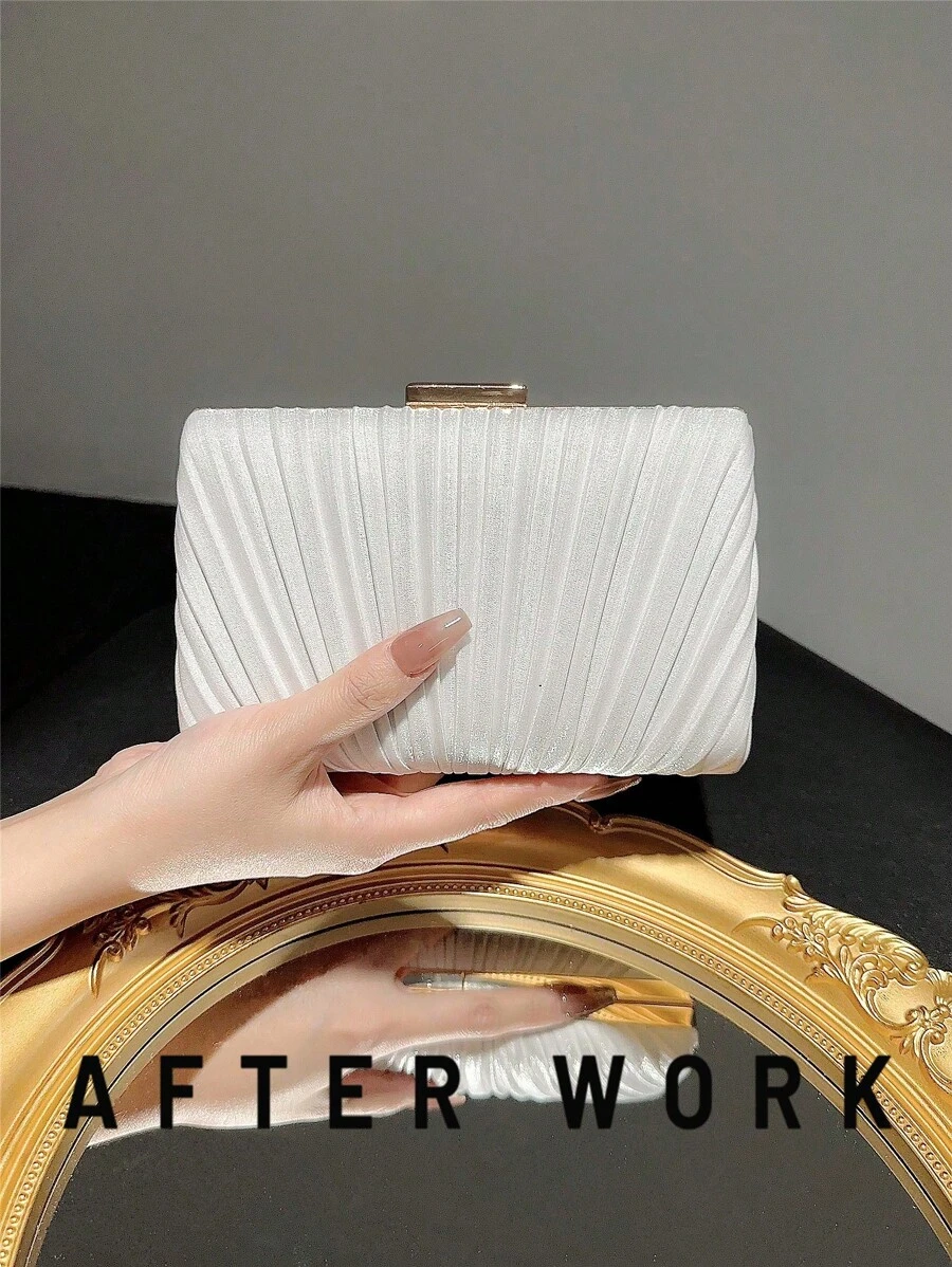 女性經典褶皺設計盒狀手拿包迷你手袋簡約晚宴包正式派對包浪漫鋪就新娘包,適用於派對、婚禮、 prom、晚宴/宴會,可搭配婚紗、正式禮服、 prom 裙、生日禮服、派對裙 - 白色 - 查看 1