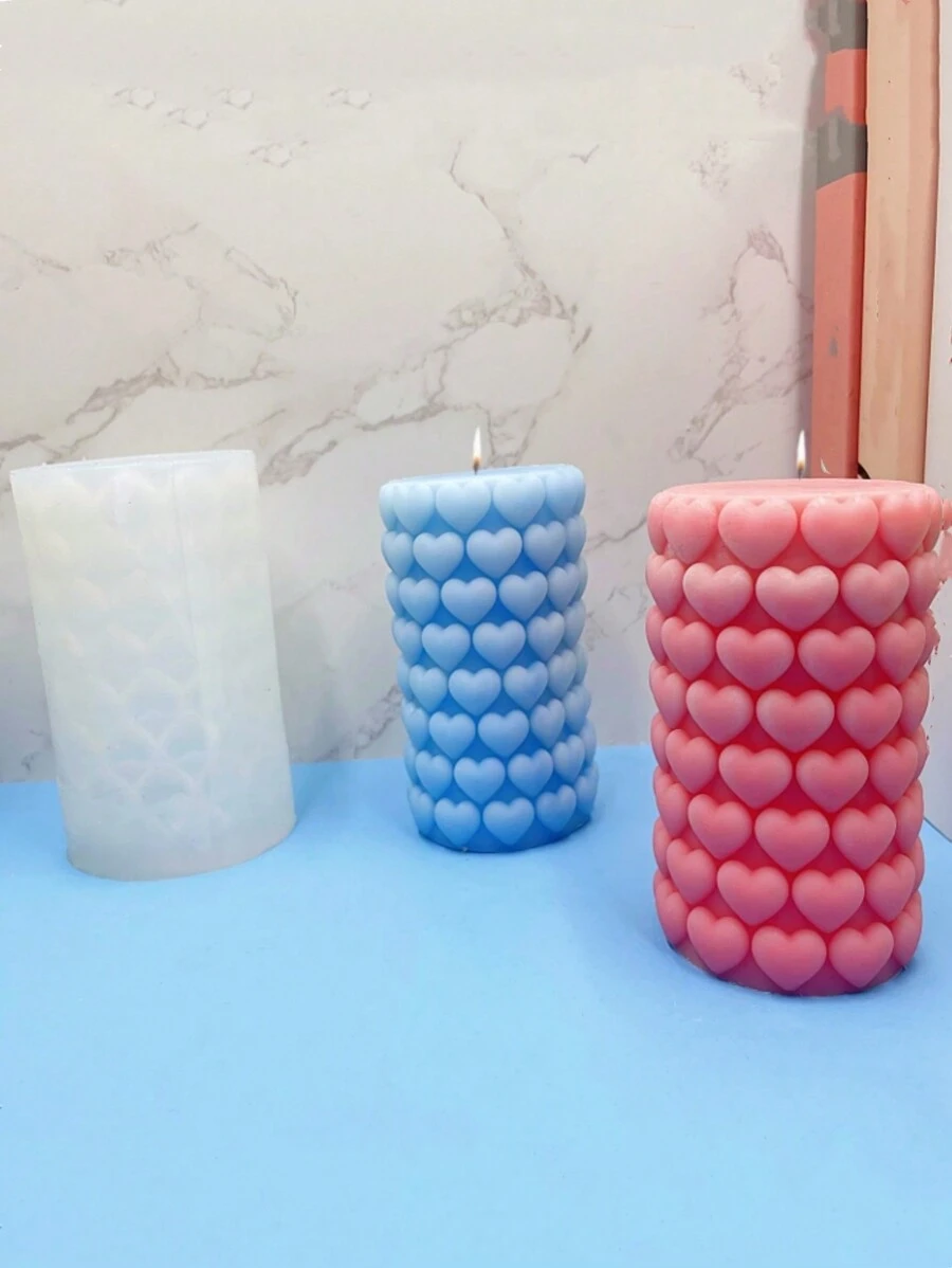 1 件情人节爱心柱香薰蜡烛硅胶模具 DIY 香薰石石膏香薰扩散器装饰硅胶模具 - 白色 - 查看 1