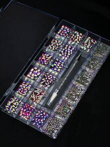 21 格/套钻石首饰套装用于美甲装饰指甲 Ab 平底钻美甲奢华指甲形状钻石彩色 DIY - 彩色 - 查看 4