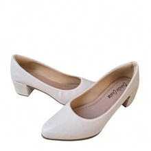 Women's Pumps Low Thick Heel Comfortable Formal Shoes - White - View 2