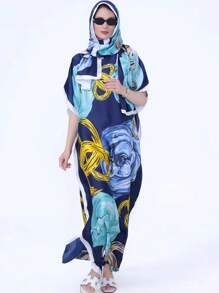 1 件海滩度假仿丝和服长袍（带围巾） - 彩色 - 查看 4