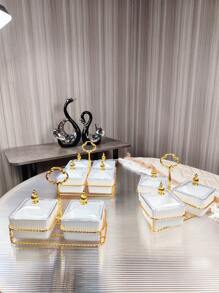 1 zestaw stojaków w odcieniu złota z górną częścią z tykwy, taca z koralikami, swobodny wystrój domu