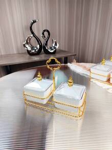 1 zestaw stojaków w odcieniu złota z górną częścią z tykwy, taca z koralikami, swobodny wystrój domu