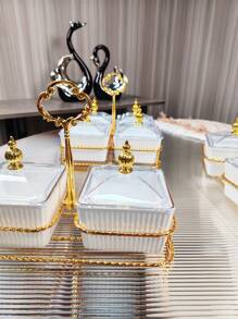 1 zestaw stojaków w odcieniu złota z górną częścią z tykwy, taca z koralikami, swobodny wystrój domu