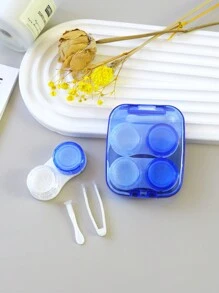 eyekan 1 件小巧简约透明隐形眼镜伴侣盒，可容纳两副，配有佩戴工具，用于存放彩色隐形眼镜粉色