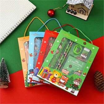 6pcs Christmas Student Stationery Portable Gift Box, Christmas Learning Gift Suitable For Student Use
