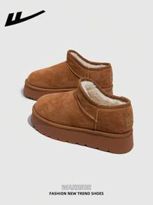 1 双 WARRIOR 女士厚羊毛雪地靴，一脚蹬设计，厚底，百搭冬靴，保暖时尚，户外女士休闲平底靴