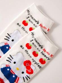 5 Peças/Pacote Meias Infantis da Sanrio HELLO KITTY, Meias Curtas Cartoon para Meninos/Meninas, Macias e Confortáveis, Casuais/Esportivas Fofas, Versáteis, Adequadas para Volta às Aulas, Feriados, Presentes e Uso Diário