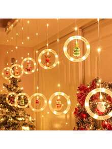 Decoração Luz Natal Cascata Led Com Pisca Pisca Cortina Estrela Lua Papai Noel Neve - Gadgets redondos de Natal-CP-110VBQ - Visão 4