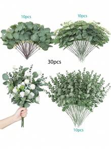 Mother's Day Decoration 9/30/60/120 Pcs 3 Kinds Mixed Eucalyptus Leaves Stems Bulk Artificial Silver Dollar Eucalyptus Leaves Picks Dried Eucalyptus Bundle Faux Spray For Wedding Vase Bouquet Floral Arrangement Decor Gifts Birthday Graduation,Fake Plants