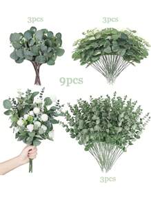 Mother's Day Decoration 9/30/60/120 Pcs 3 Kinds Mixed Eucalyptus Leaves Stems Bulk Artificial Silver Dollar Eucalyptus Leaves Picks Dried Eucalyptus Bundle Faux Spray For Wedding Vase Bouquet Floral Arrangement Decor Gifts Birthday Graduation,Fake Plants