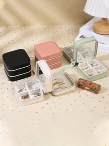 1 pieza Caja de almacenamiento portátil de joyas, organizador de joyas de gran capacidad adecuado para viajes al aire libre, caja de varios niveles para aretes, pendientes, anillos, collares, caja de joyas antioxidante de alta gama - Multicolor - Ver 4