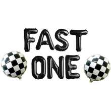 1 zestaw 16 cali Fast One/Two/Three Balloons - Czarno-biały plakat na imprezę urodzinową Racing, flaga w kratkę z motywem wyścigowym, dekoracja imprezy wyścigowej, urodziny wyścigowe w stylu vintage, artykuły na imprezę urodzinową