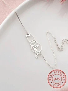 Un bracelet personnalisé en argent 925 minimaliste creux mignon de chat avec nom personnalisé, bracelet personnalisé avec lettre d'animal, cadeau idéal pour Noël, Halloween, anniversaire - parfait pour les amis, les amoureux, la famille