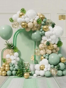 92 件牛油果绿气球花环拱门套件 - 橄榄绿白金杏色乳胶气球和金色五彩纸屑气球适用于婚礼生日新娘送礼会派对装饰 - 綠色 - 查看 1