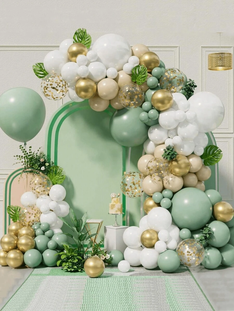 92 件牛油果绿气球花环拱门套件 - 橄榄绿白金杏色乳胶气球和金色五彩纸屑气球适用于婚礼生日新娘送礼会派对装饰 - 綠色 - 查看 1