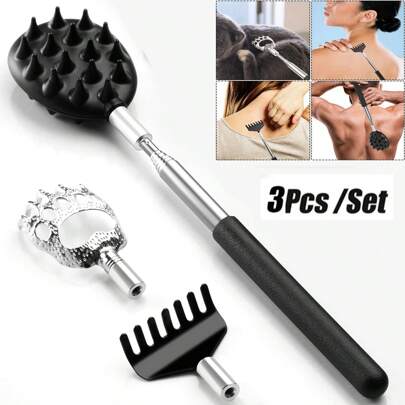 Rascador de espalda telescópico con 3 cabezales de rascado desmontables, regalo de relleno de medias para hombres, rascador de espalda para hombres/mujeres, con doble lado/pata/rastrillo, regalos de Navidad para hombres y mujeres