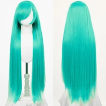 100厘米超长直发cosplay假发，耐热合成纤维，动漫派对假发，黑色、蓝色、粉色、绿色、黄色、红色、金色可选，带刘海DIY假发