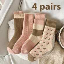 4 Pairs Of Thickened Socks, Comfortable Towel Stockings, Women's Stockings And Stockings , Casual And Versatile Autumn And Winter Outdoor Sports Socks