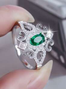 1 Peça Anel Oval Cúbico de Zircônia Elegante e Retrô Brilhante, Ótimo Presente para Mãe, Família no Dia de Ação de Graças, Noivado, Casamento e Joias para Eventos Formais