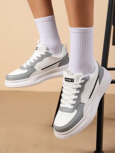 Women Shoes Casual White Sneakers, Lace Up Soft Sole Flat Comfortable Skate Shoes For Women, Lightweight Low-Top Daily Shoes
