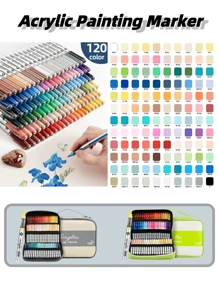 Bút dạ Acrylic lỏng 120 màu, Túi tote xách tay, Bút dạ đầu cọ, Thích hợp cho học sinh, Vẽ tranh, Đánh dấu, Đá, Tự làm, Người yêu nghệ thuật - 120 màu - Xem 2
