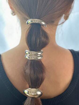 1 件/3 件银色金属弹性发带，优雅百搭的马尾夹发饰，适合女性，非常适合情人节和母亲节的礼物，发带，发圈，发绳